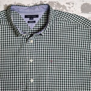 Tommy Hilfiger Button Dress Casual Shirt Mens XXL 2X Gingham Hunter Green